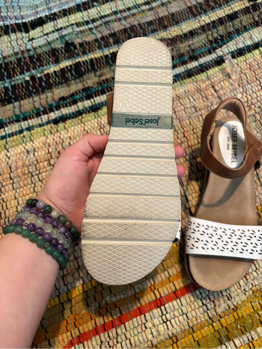 Josef Seibel White and Brown Perforated Slide Sandals like new size 38 / 7.5 - Picture 7 of 10